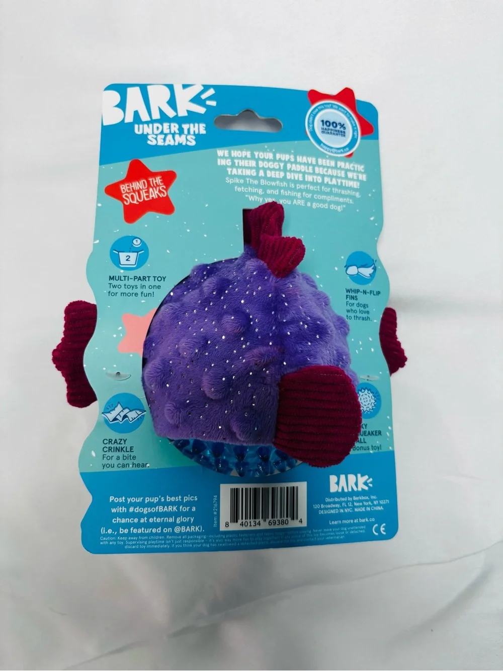 Bark Purple & Magenta Squeeze Spike Blowfish Dog Toy